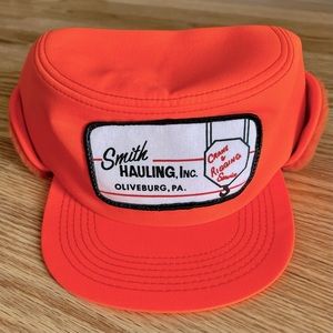Vintage Neon Orange Trucker Trapper Hat
